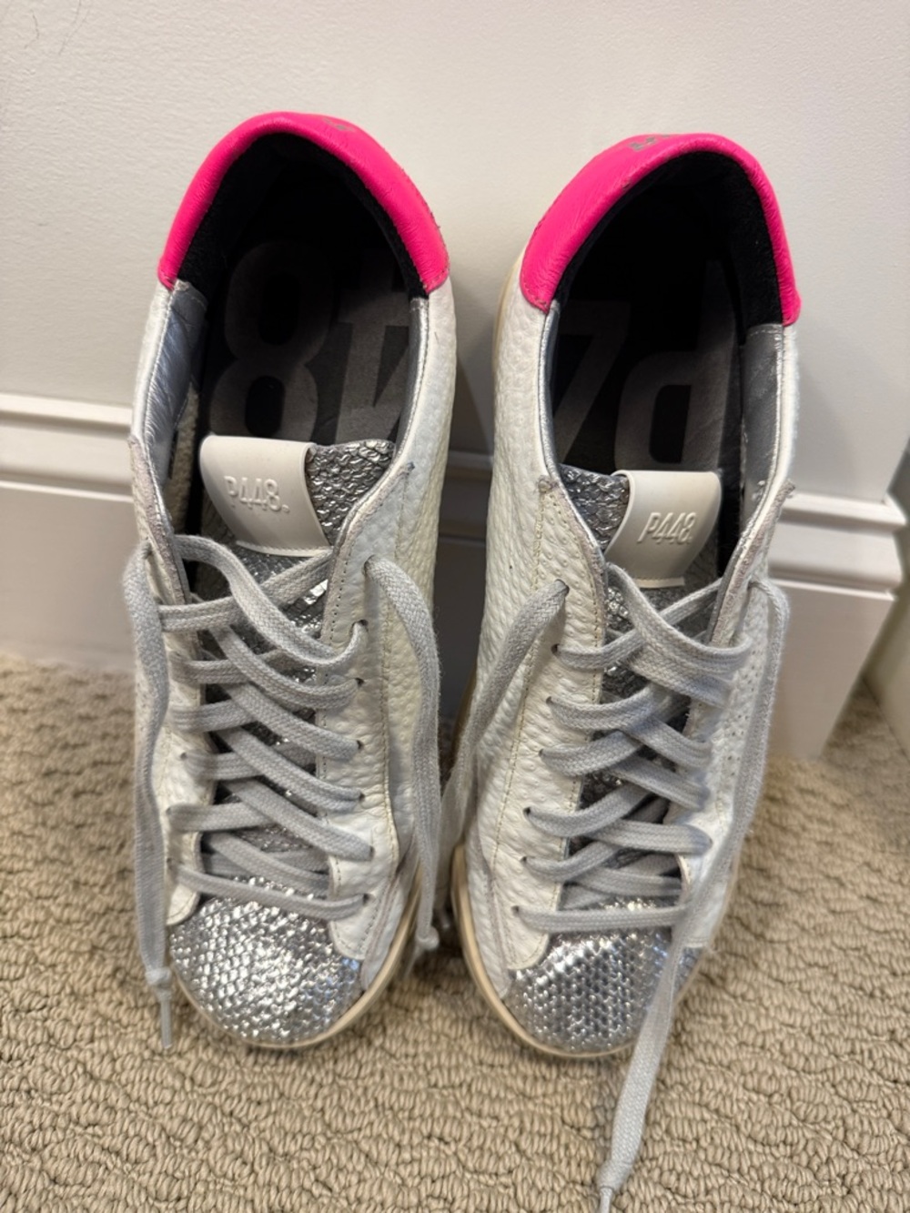 P448 Women's Silver & Hot Pink Low-Top Sneakers